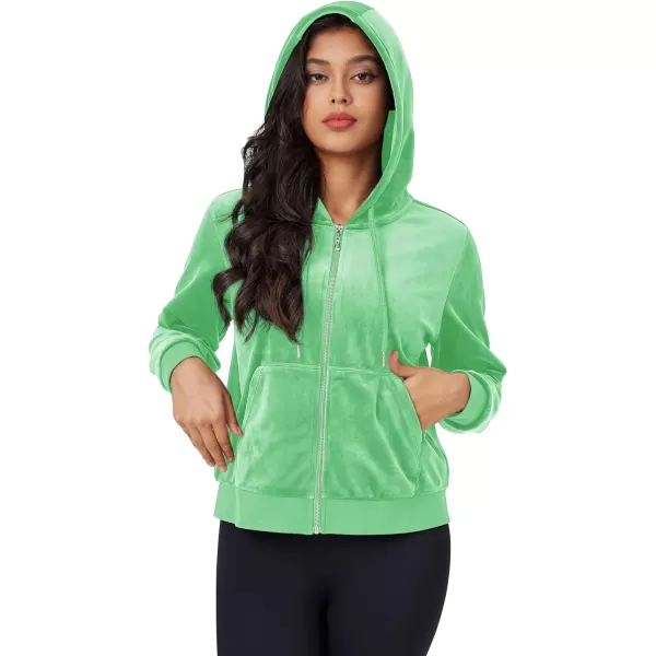 MAGCOMSEN Women's Velour Crop Hoodie Jacket Long Sleeve Zip Up Tops Soft Casual Velvet Jacket with Pockets