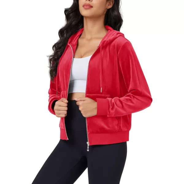 MAGCOMSEN Women's Velour Crop Hoodie Jacket Long Sleeve Zip Up Tops Soft Casual Velvet Jacket with Pockets
