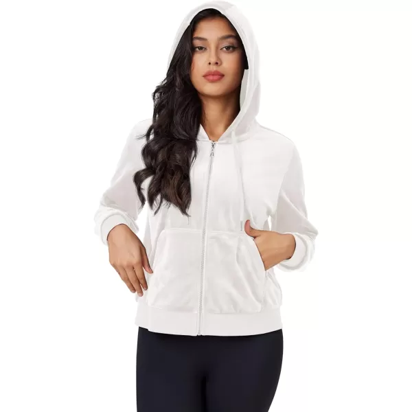 MAGCOMSEN Women's Velour Crop Hoodie Jacket Long Sleeve Zip Up Tops Soft Casual Velvet Jacket with Pockets