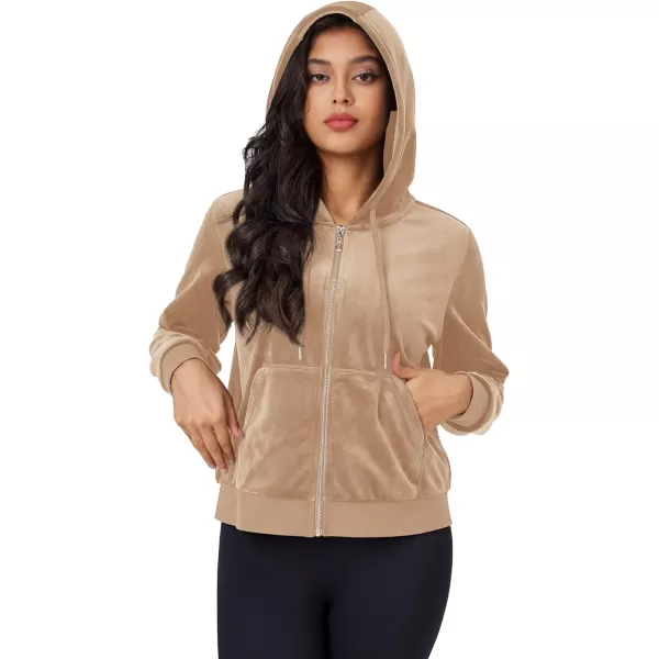 MAGCOMSEN Women's Velour Crop Hoodie Jacket Long Sleeve Zip Up Tops Soft Casual Velvet Jacket with Pockets