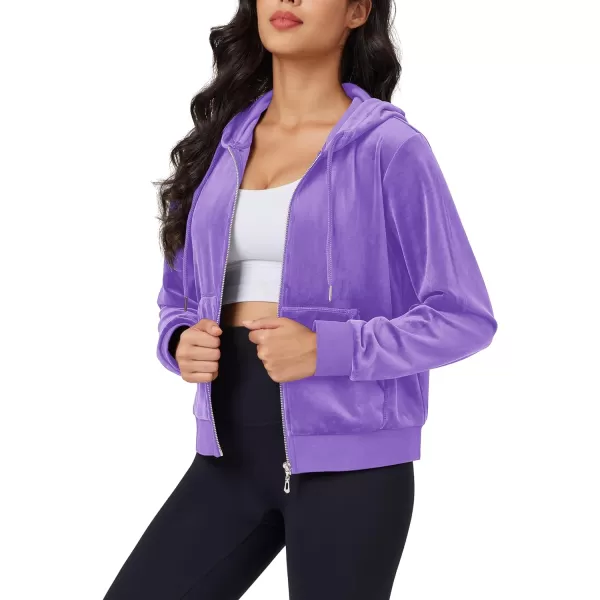 MAGCOMSEN Women's Velour Crop Hoodie Jacket Long Sleeve Zip Up Tops Soft Casual Velvet Jacket with Pockets