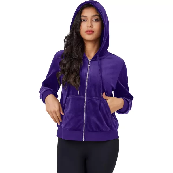 MAGCOMSEN Women's Velour Crop Hoodie Jacket Long Sleeve Zip Up Tops Soft Casual Velvet Jacket with Pockets