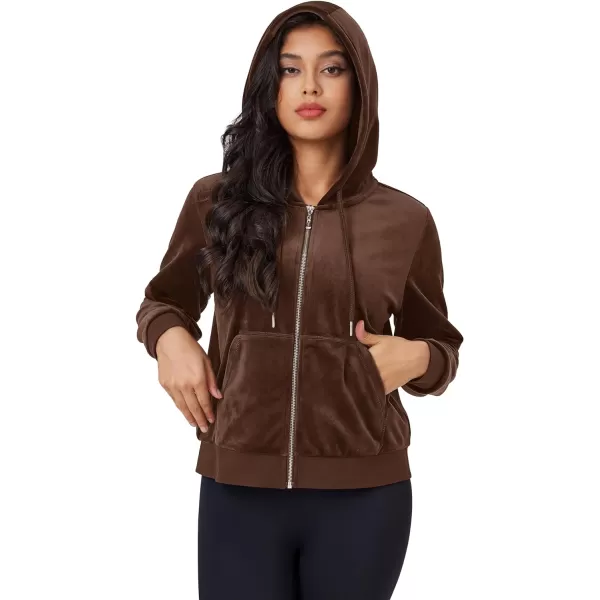 MAGCOMSEN Women's Velour Crop Hoodie Jacket Long Sleeve Zip Up Tops Soft Casual Velvet Jacket with Pockets