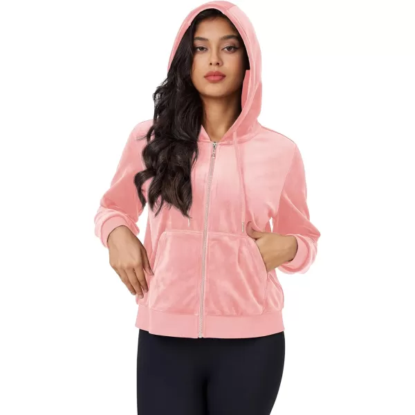 MAGCOMSEN Women's Velour Crop Hoodie Jacket Long Sleeve Zip Up Tops Soft Casual Velvet Jacket with Pockets
