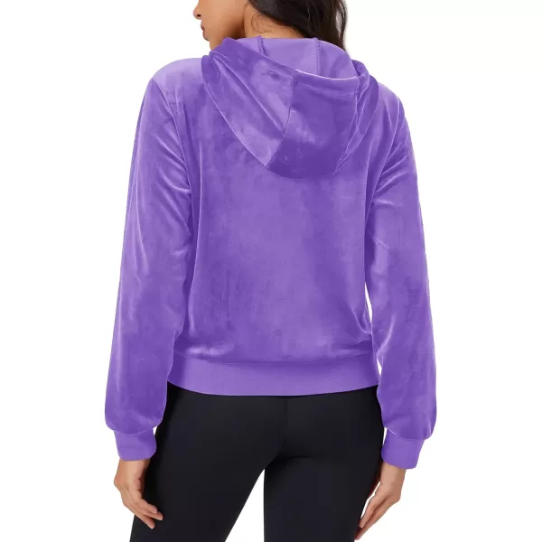 MAGCOMSEN Women's Velour Crop Hoodie Jacket Long Sleeve Zip Up Tops Soft Casual Velvet Jacket with Pockets