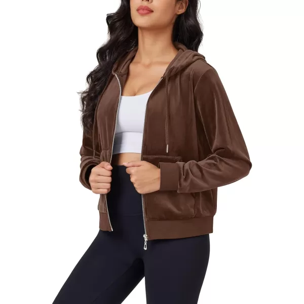 MAGCOMSEN Women's Velour Crop Hoodie Jacket Long Sleeve Zip Up Tops Soft Casual Velvet Jacket with Pockets