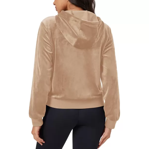 MAGCOMSEN Women's Velour Crop Hoodie Jacket Long Sleeve Zip Up Tops Soft Casual Velvet Jacket with Pockets