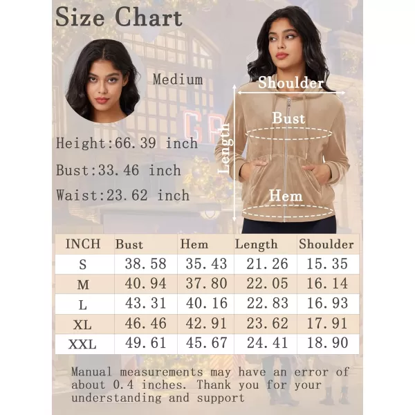 MAGCOMSEN Women's Velour Crop Hoodie Jacket Long Sleeve Zip Up Tops Soft Casual Velvet Jacket with Pockets