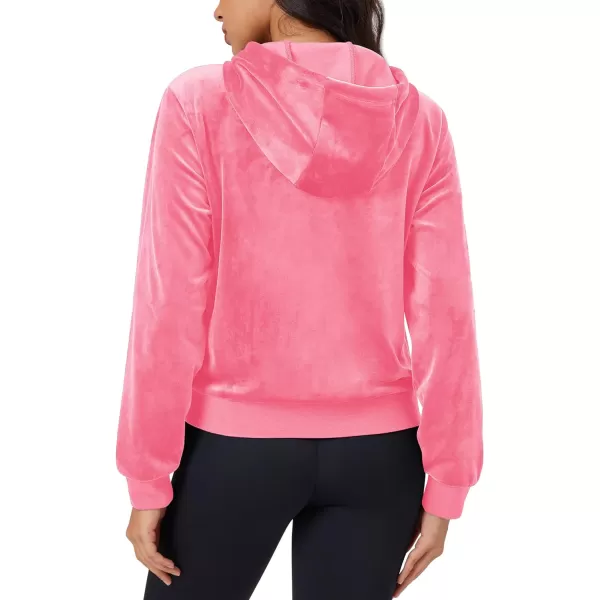 MAGCOMSEN Women's Velour Crop Hoodie Jacket Long Sleeve Zip Up Tops Soft Casual Velvet Jacket with Pockets
