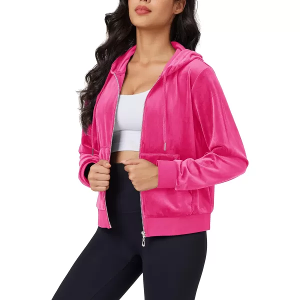 MAGCOMSEN Women's Velour Crop Hoodie Jacket Long Sleeve Zip Up Tops Soft Casual Velvet Jacket with Pockets