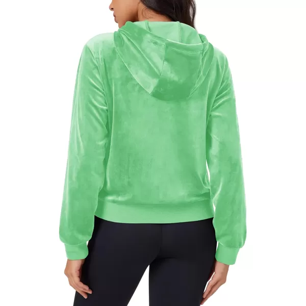 MAGCOMSEN Women's Velour Crop Hoodie Jacket Long Sleeve Zip Up Tops Soft Casual Velvet Jacket with Pockets