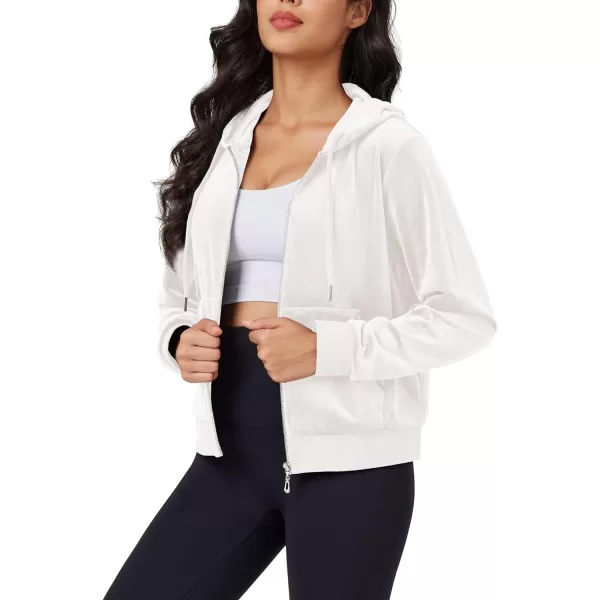 MAGCOMSEN Women's Velour Crop Hoodie Jacket Long Sleeve Zip Up Tops Soft Casual Velvet Jacket with Pockets