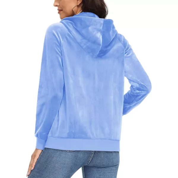 MAGCOMSEN Women's Velour Hooded Jacket Long Sleeve Full Zip Outerwear Soft Warm Velvet Jacket with Side Pockets