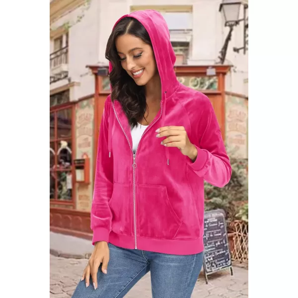 MAGCOMSEN Women's Velour Hooded Jacket Long Sleeve Full Zip Outerwear Soft Warm Velvet Jacket with Side Pockets