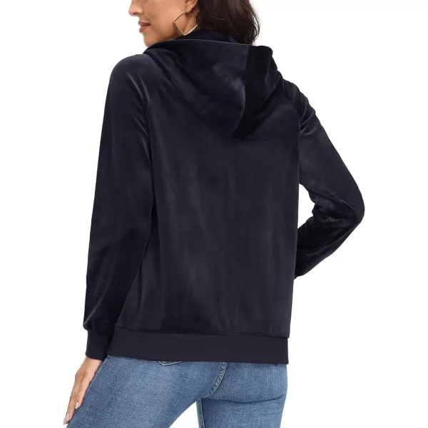 MAGCOMSEN Women's Velour Hooded Jacket Long Sleeve Full Zip Outerwear Soft Warm Velvet Jacket with Side Pockets
