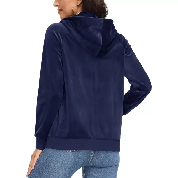 MAGCOMSEN Women's Velour Hooded Jacket Long Sleeve Full Zip Outerwear Soft Warm Velvet Jacket with Side Pockets