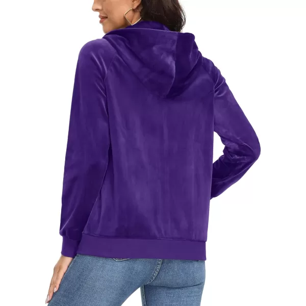 MAGCOMSEN Women's Velour Hooded Jacket Long Sleeve Full Zip Outerwear Soft Warm Velvet Jacket with Side Pockets