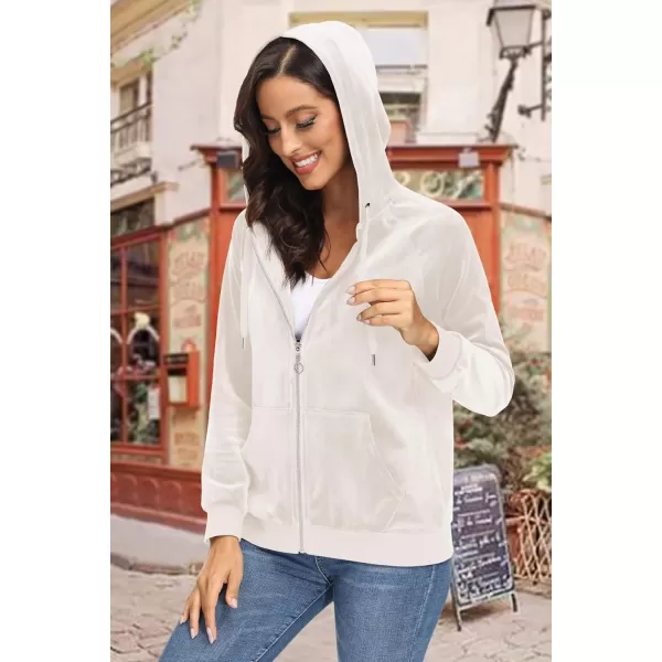MAGCOMSEN Women's Velour Hooded Jacket Long Sleeve Full Zip Outerwear Soft Warm Velvet Jacket with Side Pockets