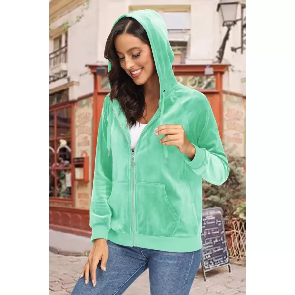 MAGCOMSEN Women's Velour Hooded Jacket Long Sleeve Full Zip Outerwear Soft Warm Velvet Jacket with Side Pockets