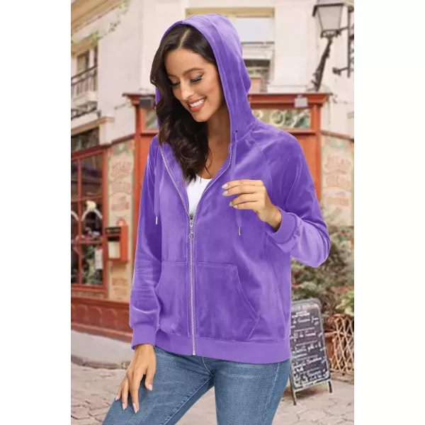MAGCOMSEN Women's Velour Hooded Jacket Long Sleeve Full Zip Outerwear Soft Warm Velvet Jacket with Side Pockets