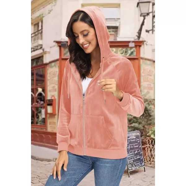 MAGCOMSEN Women's Velour Hooded Jacket Long Sleeve Full Zip Outerwear Soft Warm Velvet Jacket with Side Pockets