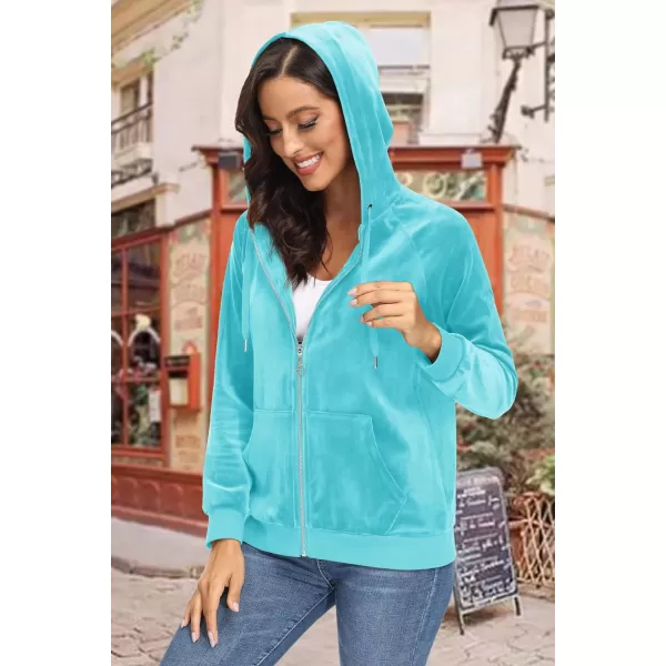 MAGCOMSEN Women's Velour Hooded Jacket Long Sleeve Full Zip Outerwear Soft Warm Velvet Jacket with Side Pockets
