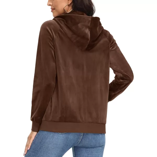 MAGCOMSEN Women's Velour Hooded Jacket Long Sleeve Full Zip Outerwear Soft Warm Velvet Jacket with Side Pockets