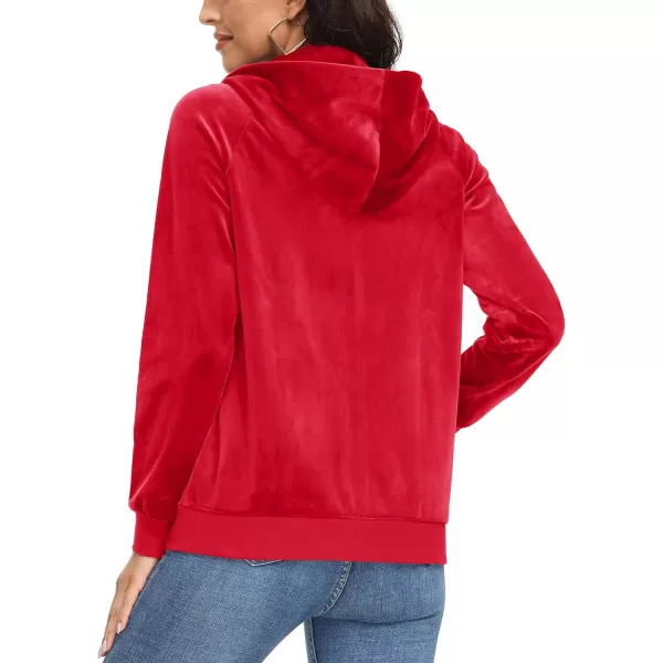 MAGCOMSEN Women's Velour Hooded Jacket Long Sleeve Full Zip Outerwear Soft Warm Velvet Jacket with Side Pockets
