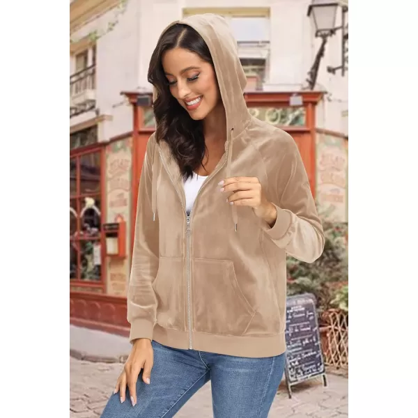 MAGCOMSEN Women's Velour Hooded Jacket Long Sleeve Full Zip Outerwear Soft Warm Velvet Jacket with Side Pockets