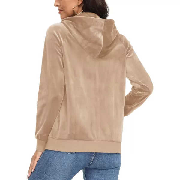 MAGCOMSEN Women's Velour Hooded Jacket Long Sleeve Full Zip Outerwear Soft Warm Velvet Jacket with Side Pockets