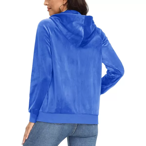 MAGCOMSEN Women's Velour Hooded Jacket Long Sleeve Full Zip Outerwear Soft Warm Velvet Jacket with Side Pockets