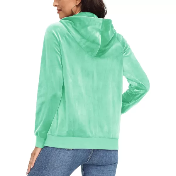 MAGCOMSEN Women's Velour Hooded Jacket Long Sleeve Full Zip Outerwear Soft Warm Velvet Jacket with Side Pockets