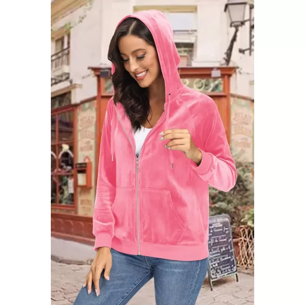 MAGCOMSEN Women's Velour Hooded Jacket Long Sleeve Full Zip Outerwear Soft Warm Velvet Jacket with Side Pockets