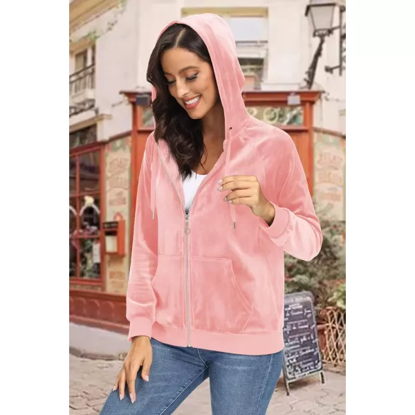 MAGCOMSEN Women's Velour Hooded Jacket Long Sleeve Full Zip Outerwear Soft Warm Velvet Jacket with Side Pockets