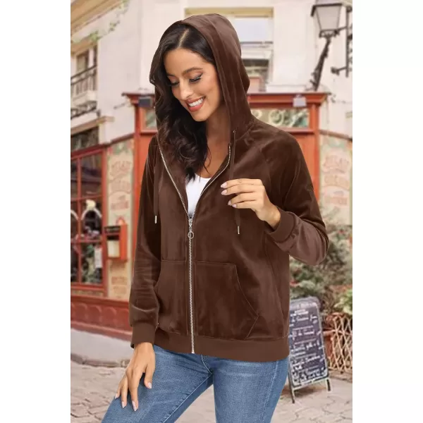 MAGCOMSEN Women's Velour Hooded Jacket Long Sleeve Full Zip Outerwear Soft Warm Velvet Jacket with Side Pockets