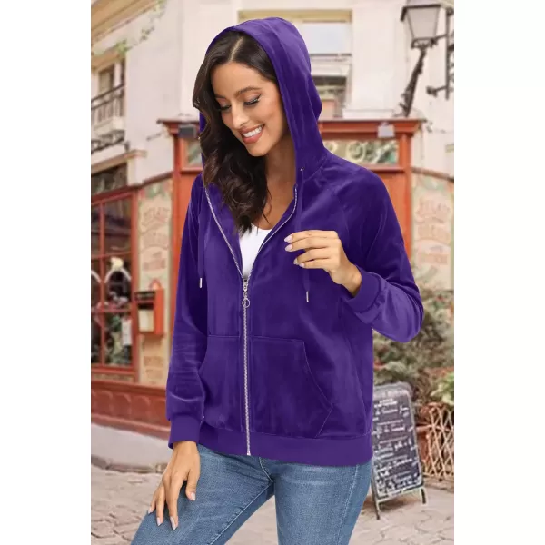 MAGCOMSEN Women's Velour Hooded Jacket Long Sleeve Full Zip Outerwear Soft Warm Velvet Jacket with Side Pockets