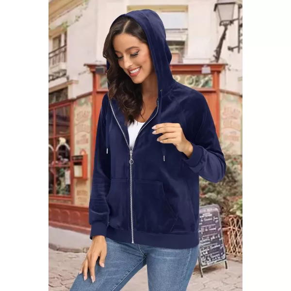 MAGCOMSEN Women's Velour Hooded Jacket Long Sleeve Full Zip Outerwear Soft Warm Velvet Jacket with Side Pockets