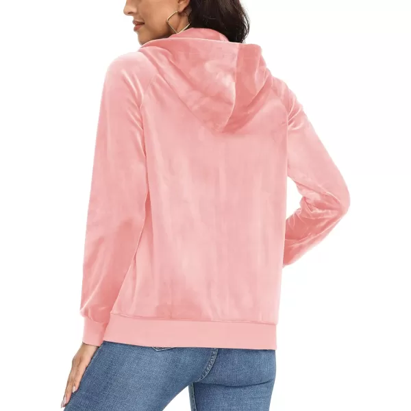 MAGCOMSEN Women's Velour Hooded Jacket Long Sleeve Full Zip Outerwear Soft Warm Velvet Jacket with Side Pockets