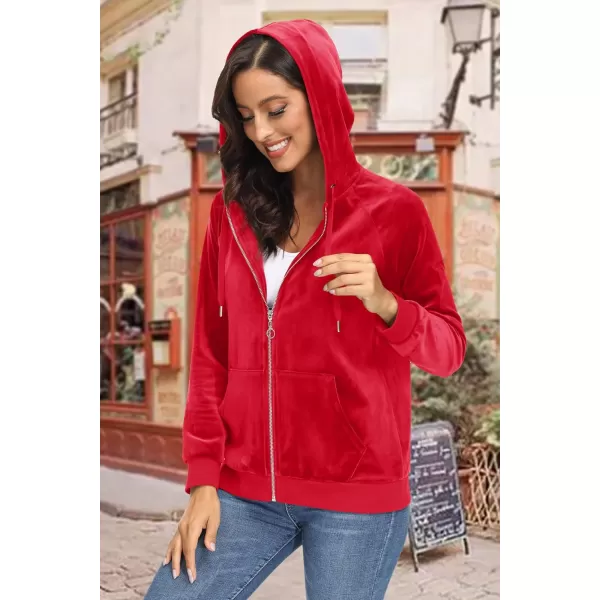 MAGCOMSEN Women's Velour Hooded Jacket Long Sleeve Full Zip Outerwear Soft Warm Velvet Jacket with Side Pockets