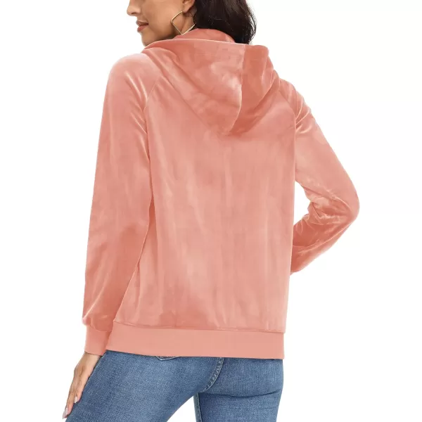 MAGCOMSEN Women's Velour Hooded Jacket Long Sleeve Full Zip Outerwear Soft Warm Velvet Jacket with Side Pockets