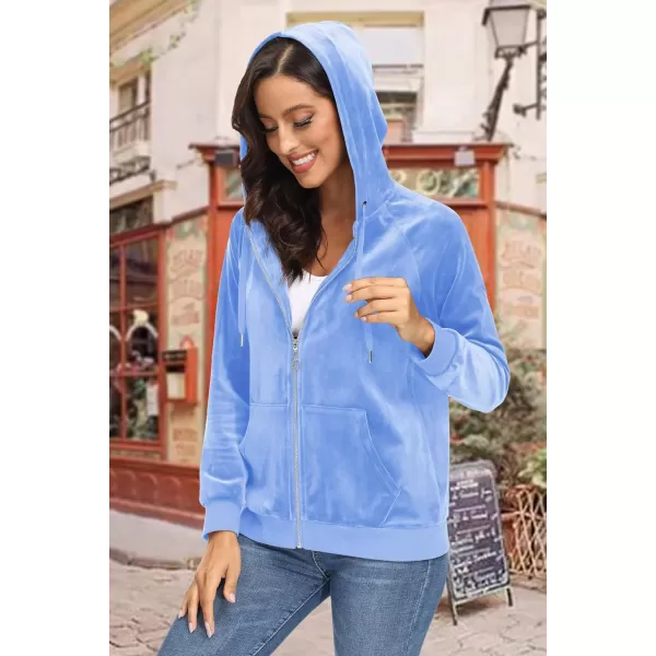 MAGCOMSEN Women's Velour Hooded Jacket Long Sleeve Full Zip Outerwear Soft Warm Velvet Jacket with Side Pockets