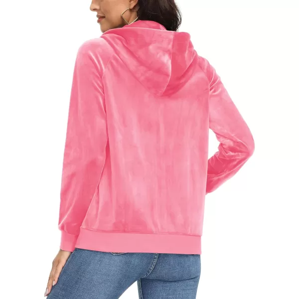 MAGCOMSEN Women's Velour Hooded Jacket Long Sleeve Full Zip Outerwear Soft Warm Velvet Jacket with Side Pockets