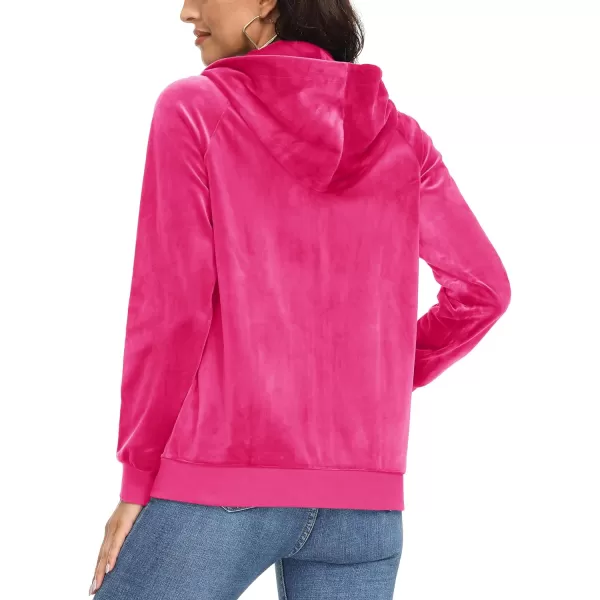 MAGCOMSEN Women's Velour Hooded Jacket Long Sleeve Full Zip Outerwear Soft Warm Velvet Jacket with Side Pockets