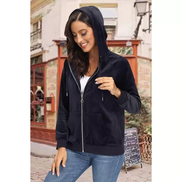 MAGCOMSEN Women's Velour Hooded Jacket Long Sleeve Full Zip Outerwear Soft Warm Velvet Jacket with Side Pockets