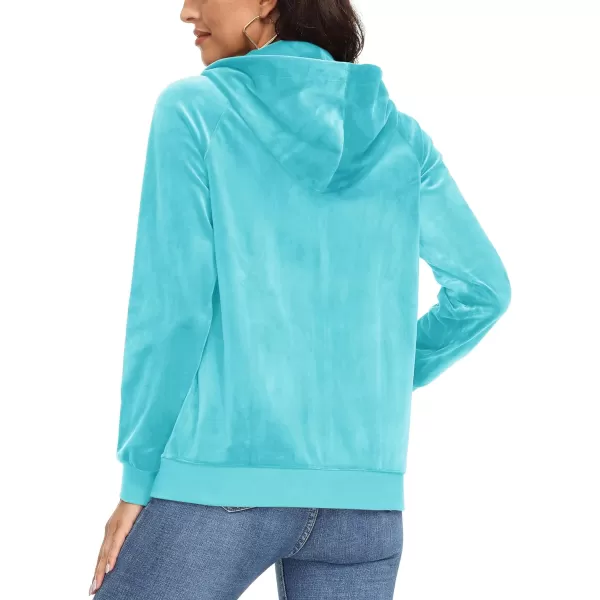MAGCOMSEN Women's Velour Hooded Jacket Long Sleeve Full Zip Outerwear Soft Warm Velvet Jacket with Side Pockets