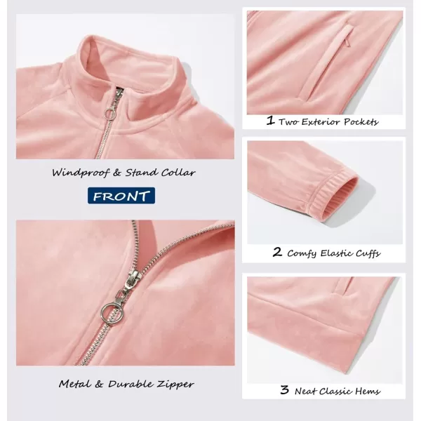 MAGCOMSEN Women's Velour Jackets Full Zip-up Velvet Top 2 Zipper Pockets Lightweight Soft Casual Sweatshirt Jacket