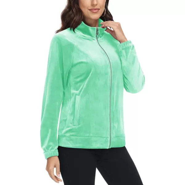 MAGCOMSEN Women's Velour Jackets Full Zip-up Velvet Top 2 Zipper Pockets Lightweight Soft Casual Sweatshirt Jacket