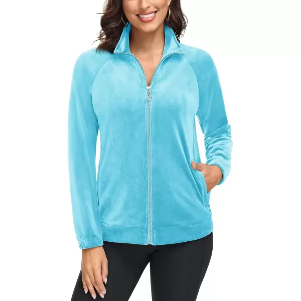 MAGCOMSEN Women's Velour Jackets Full Zip-up Velvet Top 2 Zipper Pockets Lightweight Soft Casual Sweatshirt Jacket