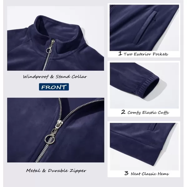 MAGCOMSEN Women's Velour Jackets Full Zip-up Velvet Top 2 Zipper Pockets Lightweight Soft Casual Sweatshirt Jacket
