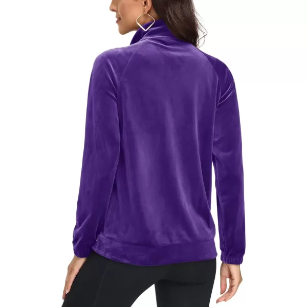 MAGCOMSEN Women's Velour Jackets Full Zip-up Velvet Top 2 Zipper Pockets Lightweight Soft Casual Sweatshirt Jacket